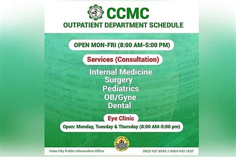 CCMC announces schedule, services of outpatient department.